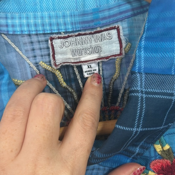 Embroidered Blue Plaid Women's Top - Picture 4 of 10